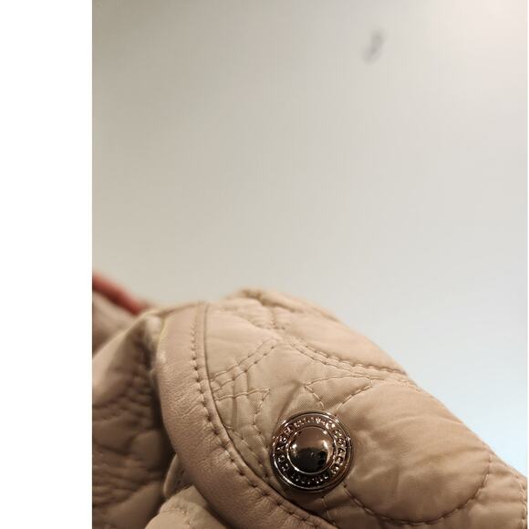 Coach Quilted Leather Trim Jacket XS Beige Turnlock button Women Outerwear ptp18 - Picture 6 of 6